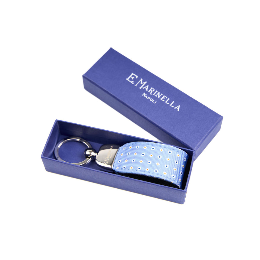 LIGHT BLUE KEYFOB IN SILK AND LEATHER