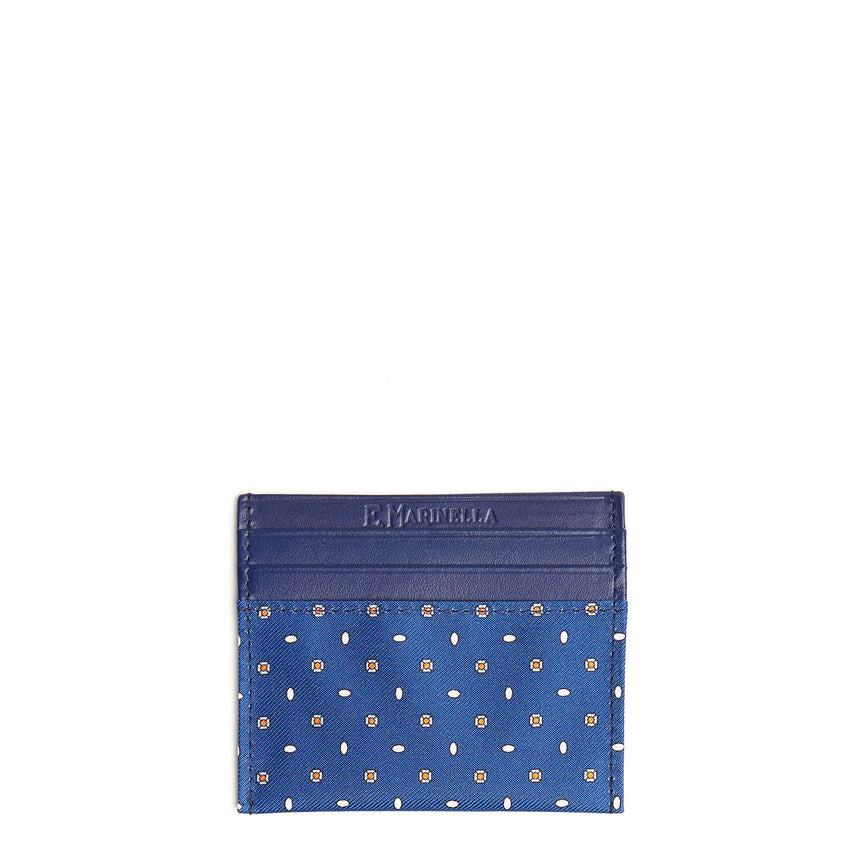 BLUE LEATHER AND SILK CREDIT CARD HOLDER