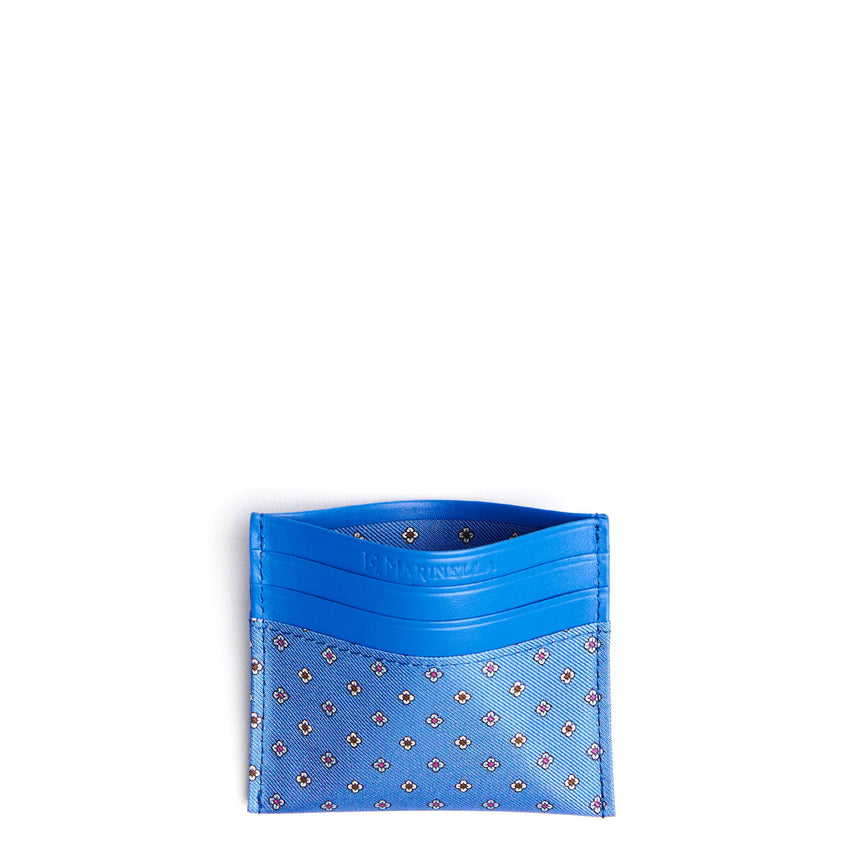 POWDER BLUE LEATHER AND SILK CREDIT CARD HOLDER