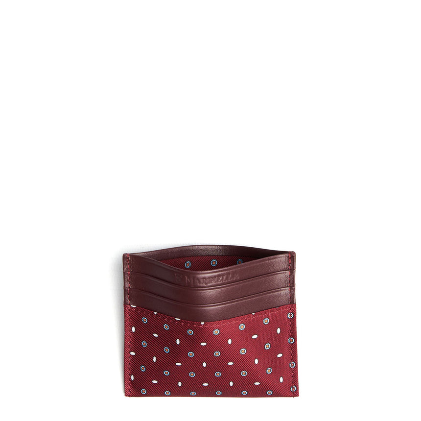 BURGUNDY LEATHER AND SILK CREDIT CARD HOLDER