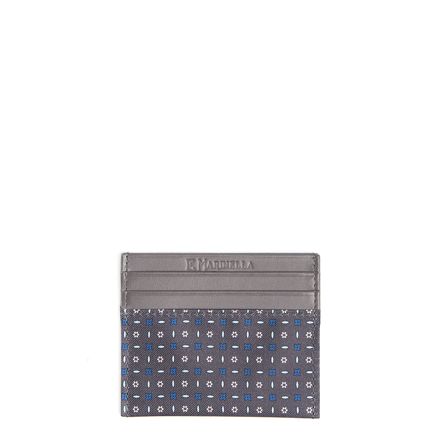 PORTACARTE DI CREDITO SETA E PELLE GRIGIO SCURO