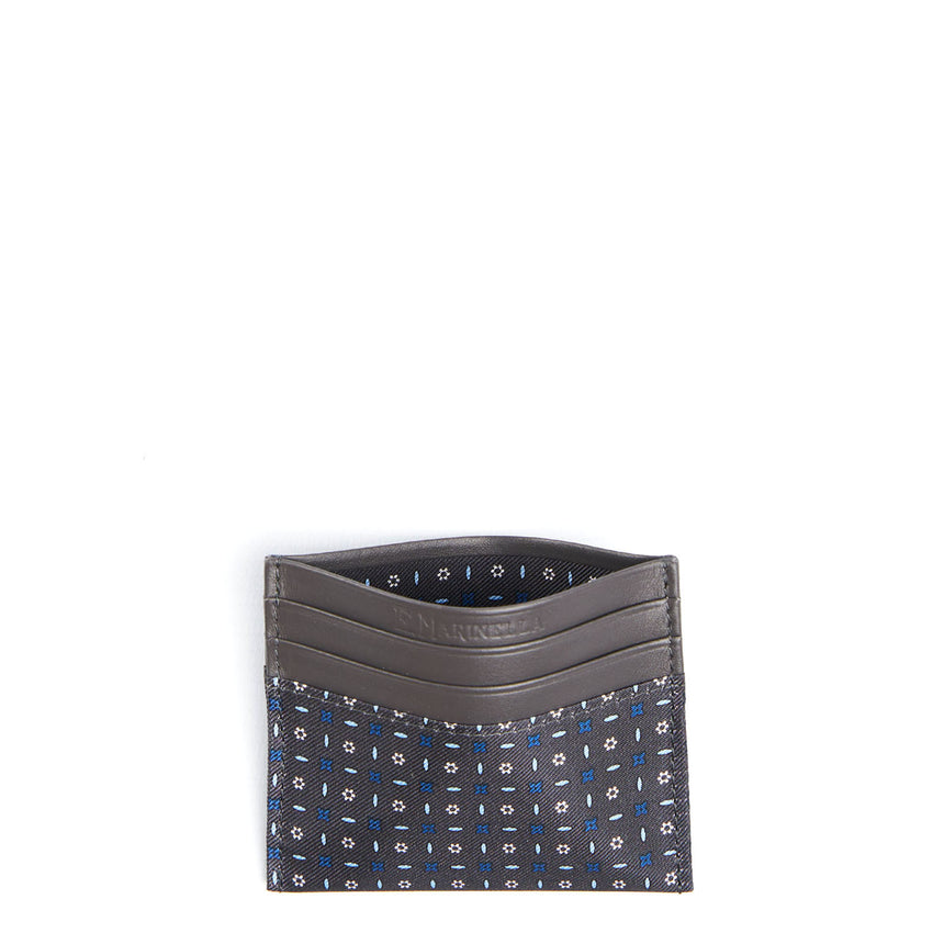 PORTACARTE DI CREDITO SETA E PELLE GRIGIO SCURO