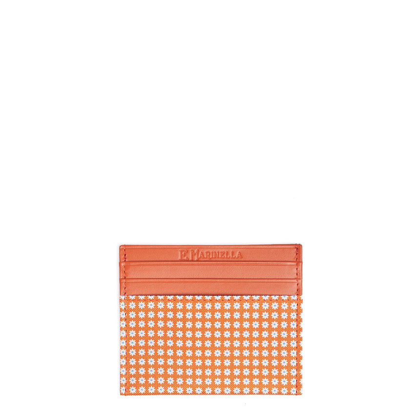 ORANGE LEATHER AND SILK CREDIT CARD HOLDER