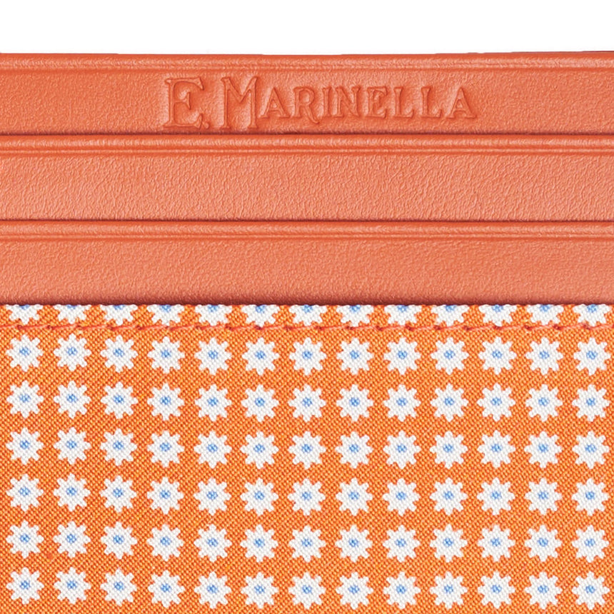 ORANGE LEATHER AND SILK CREDIT CARD HOLDER
