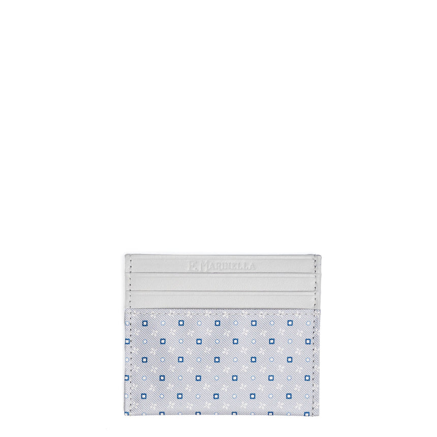 PORTACARTE DI CREDITO SETA E PELLE GRIGIO CHIARO