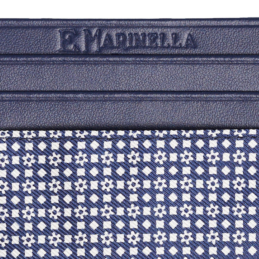 PORTACARTE DI CREDITO SETA E PELLE BLU SCURO