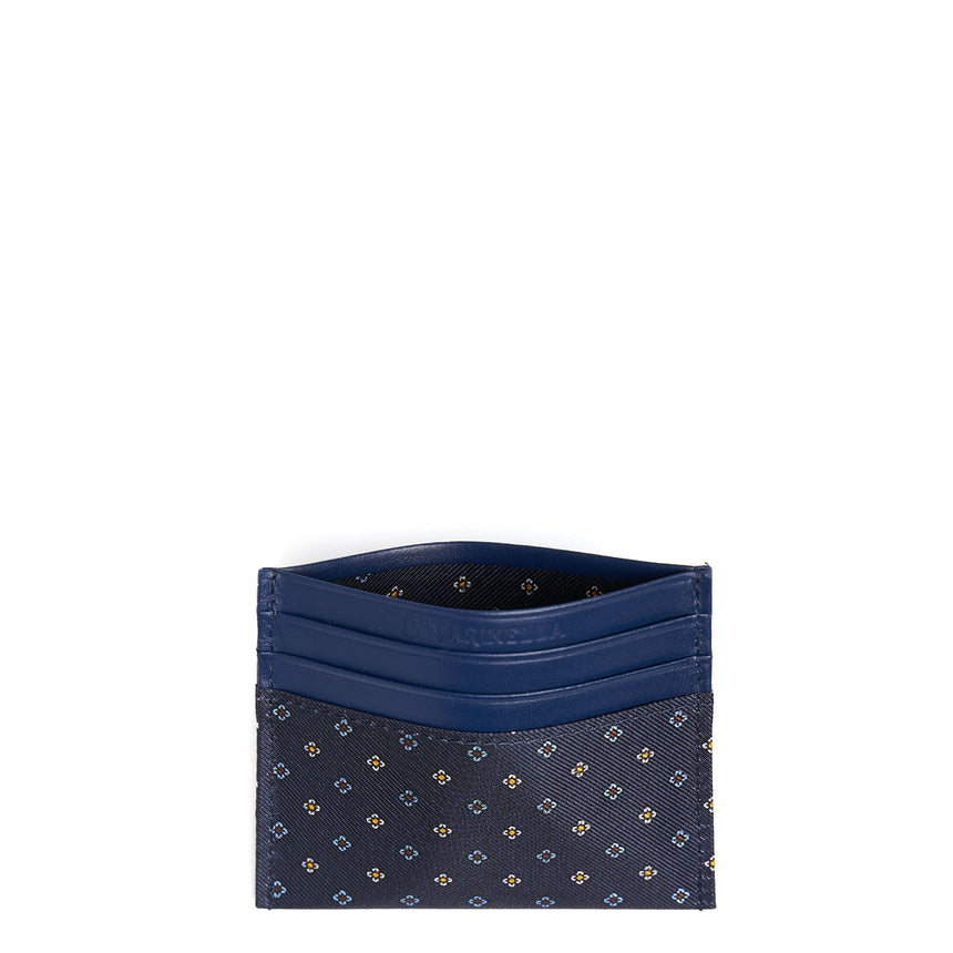 PORTACARTE DI CREDITO SETA E PELLE BLU SCURO