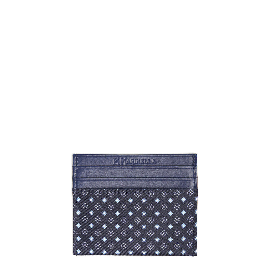 DARK BLUE SILK AND LEATHER CREDIT CARD HOLDER