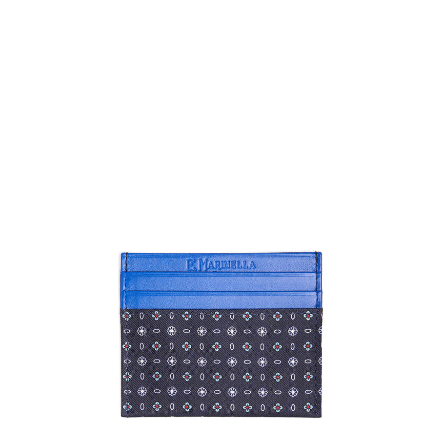 PORTACARTE DI CREDITO SETA E PELLE BLU SCURO