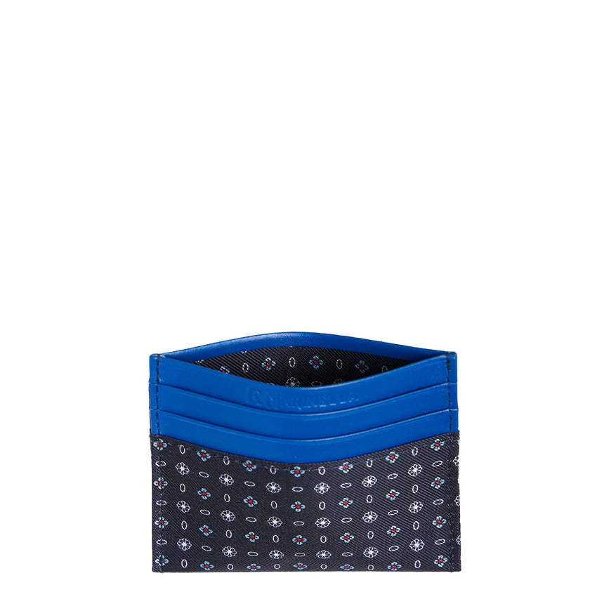 PORTACARTE DI CREDITO SETA E PELLE BLU SCURO