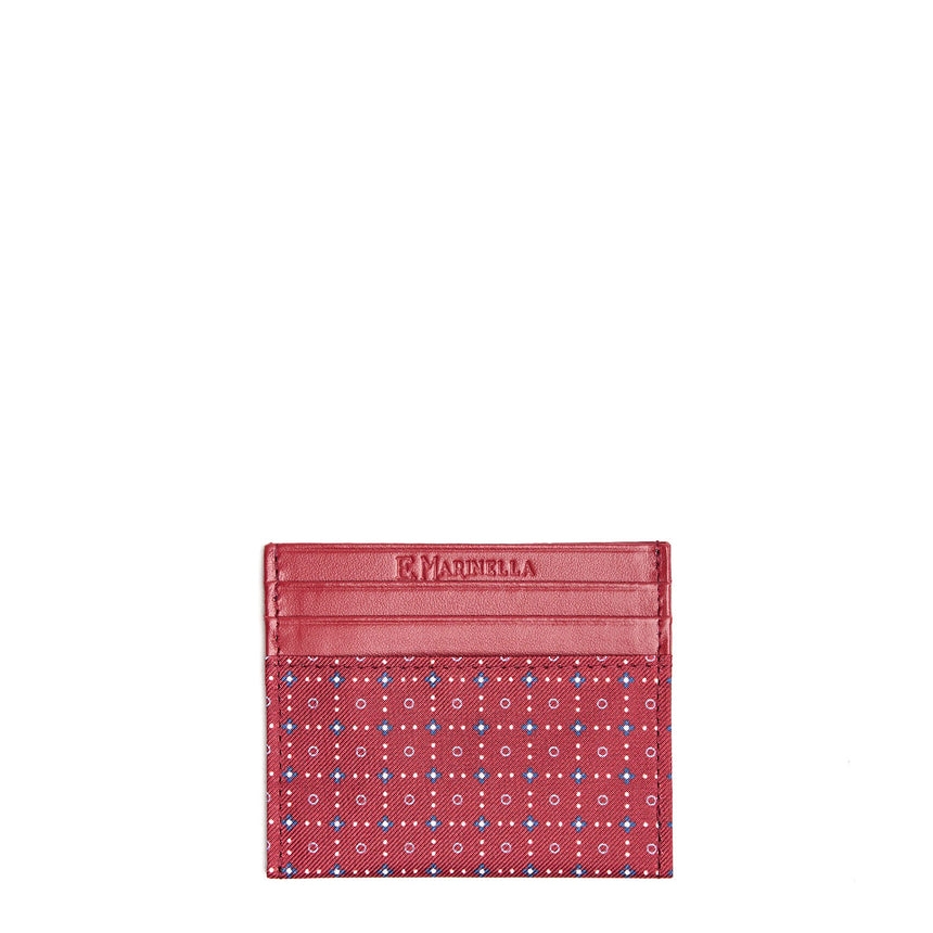 BURGUNDY LEATHER AND SILK CREDIT CARD HOLDER