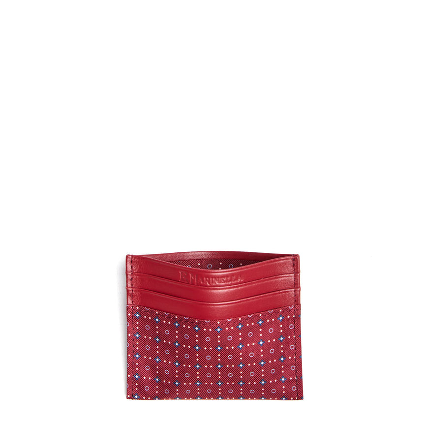 BURGUNDY LEATHER AND SILK CREDIT CARD HOLDER