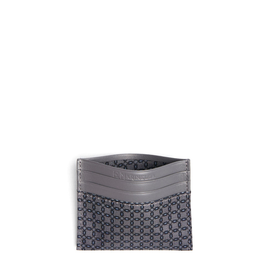 DARK GREY LEATHER AND SILK CREDIT CARD HOLDER