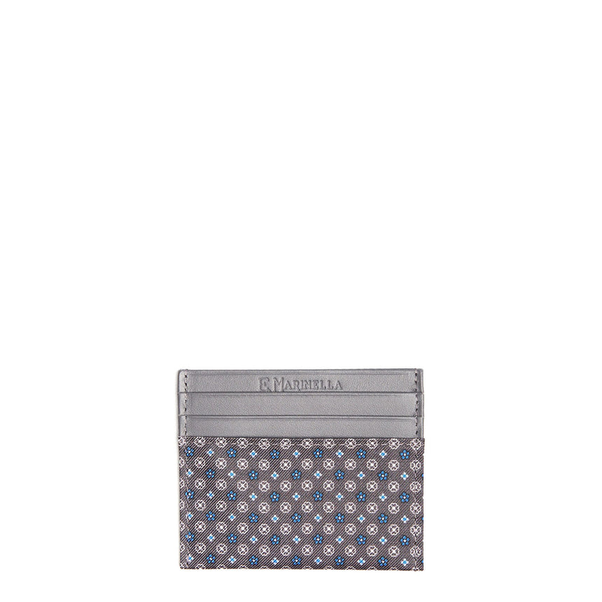 GREY LEATHER AND SILK CREDIT CARD HOLDER