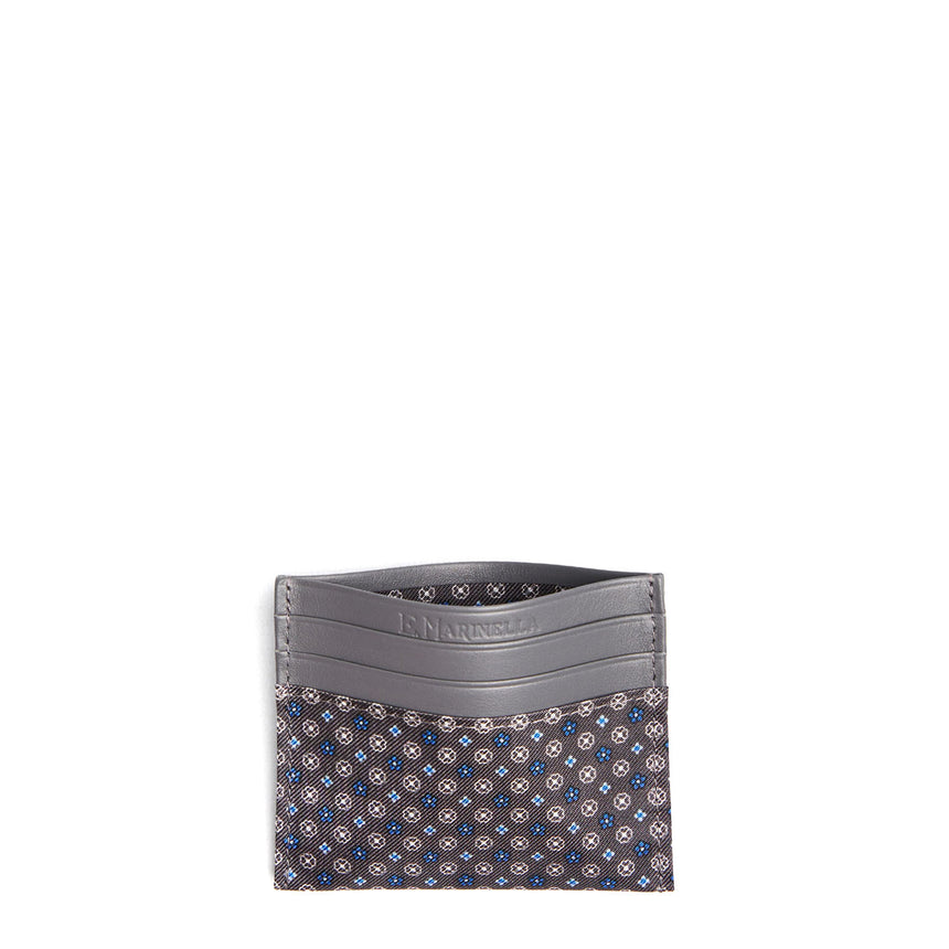 GREY LEATHER AND SILK CREDIT CARD HOLDER