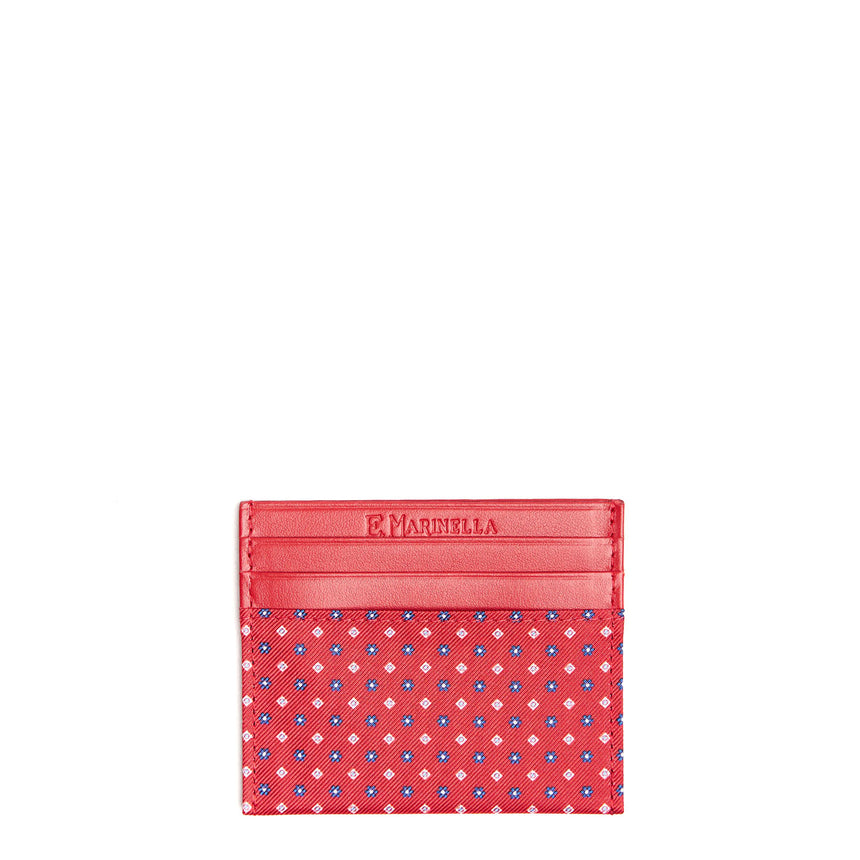 PORTACARTE DI CREDITO SETA E PELLE ROSSO