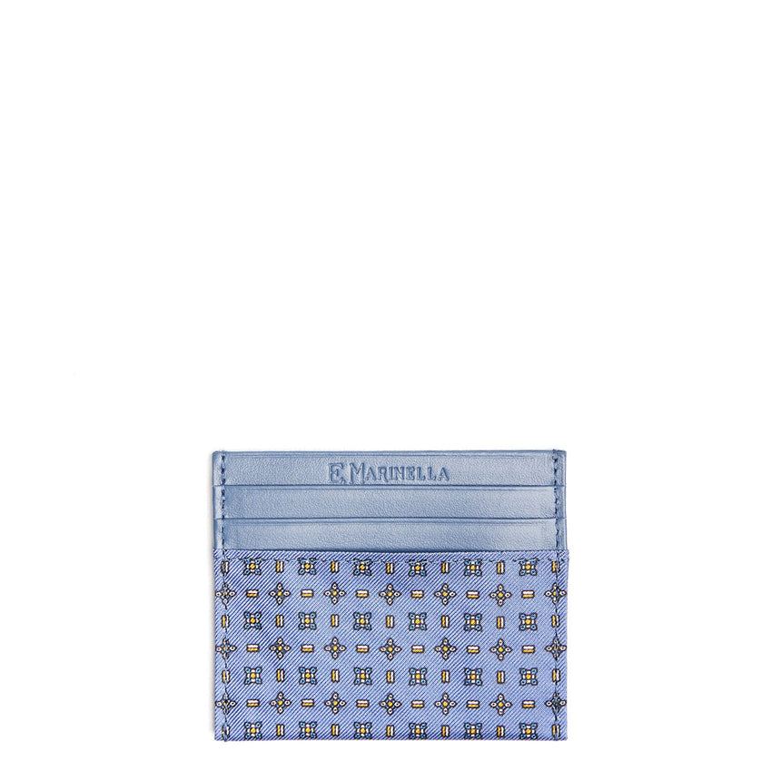 POWDER BLUE LEATHER AND SILK CREDIT CARD HOLDER