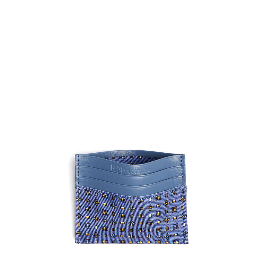 POWDER BLUE LEATHER AND SILK CREDIT CARD HOLDER