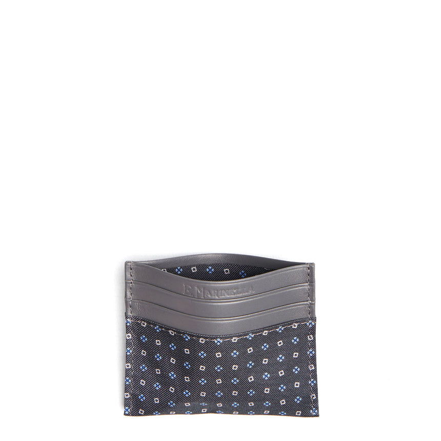 PORTACARTE DI CREDITO SETA E PELLE GRIGIO SCURO