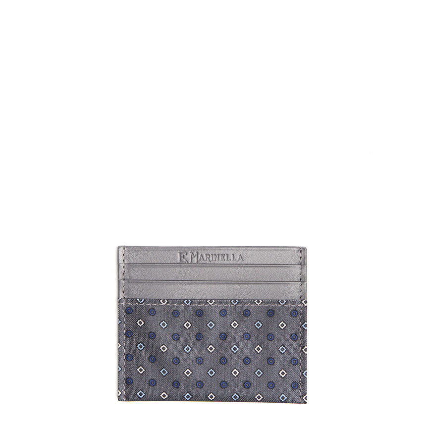 PORTACARTE DI CREDITO SETA E PELLE GRIGIO SCURO