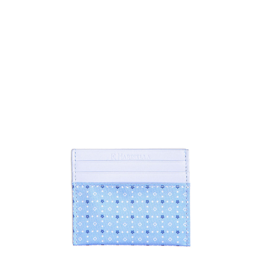 LIGHT BLUE LEATHER AND SILK CREDIT CARD HOLDER