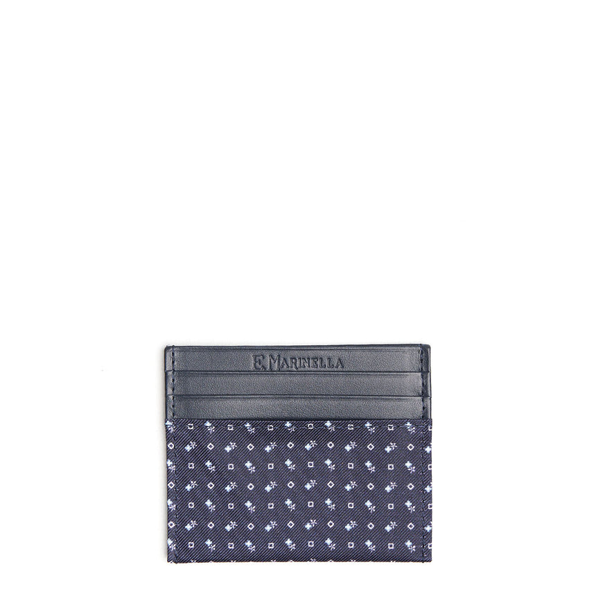 PORTACARTE DI CREDITO SETA E PELLE BLU SCURO