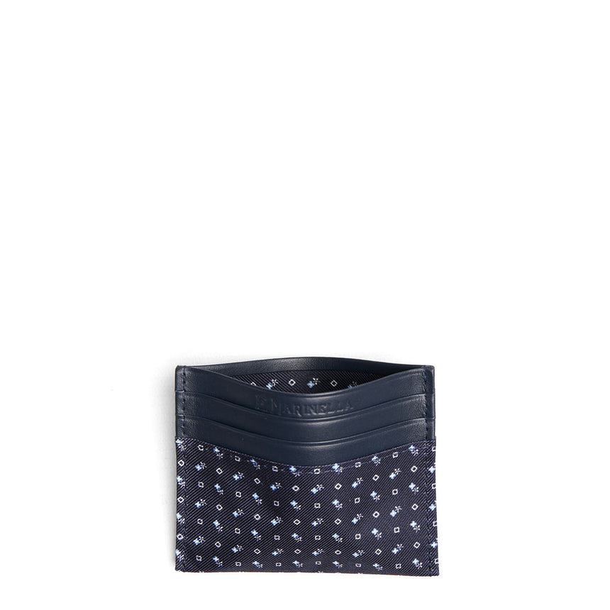 PORTACARTE DI CREDITO SETA E PELLE BLU SCURO