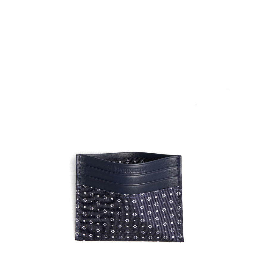 PORTACARTE DI CREDITO SETA E PELLE BLU SCURO