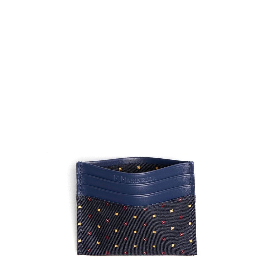 DARK BLUE SILK AND LEATHER CREDIT CARD HOLDER