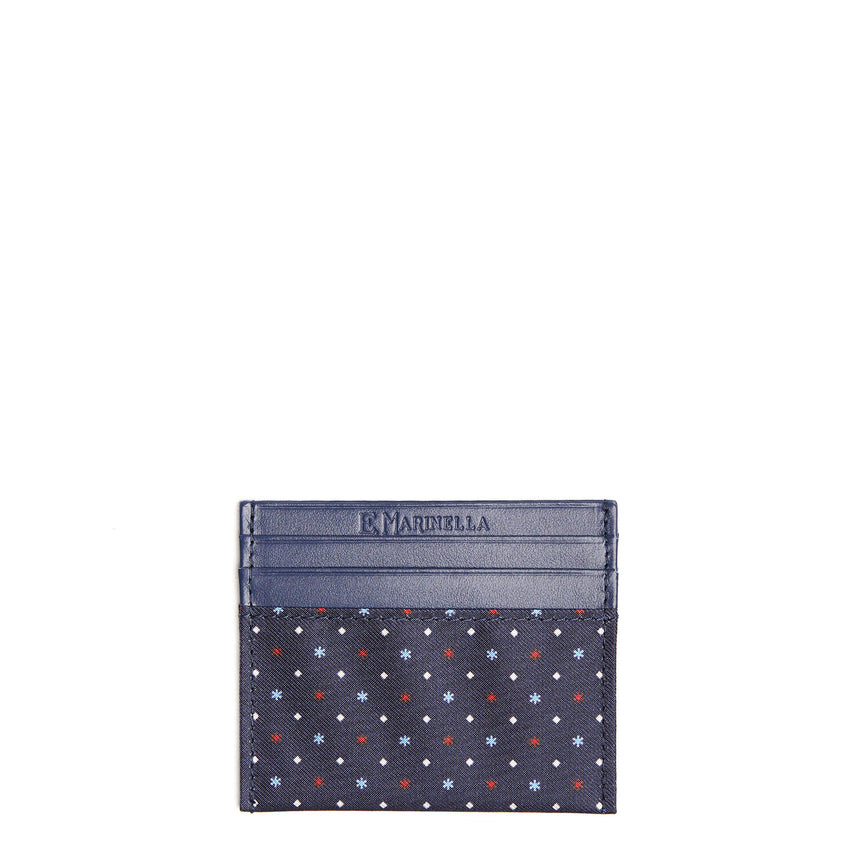 DARK BLUE SILK AND LEATHER CREDIT CARD HOLDER
