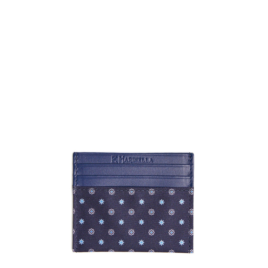 PORTACARTE DI CREDITO SETA E PELLE BLU SCURO