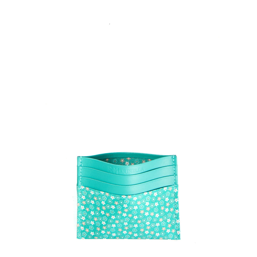 LIGHT GREEN LEATHER AND SILK CREDIT CARD HOLDER