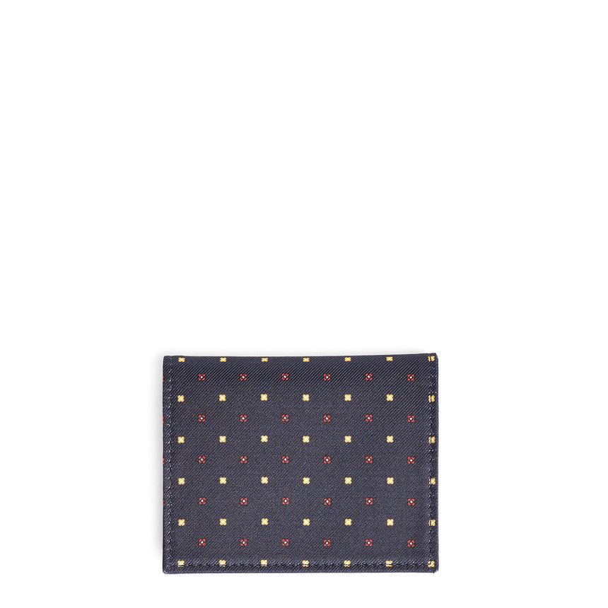 DARK BLUE SILK AND LEATHER FOLDING CARD HOLDER