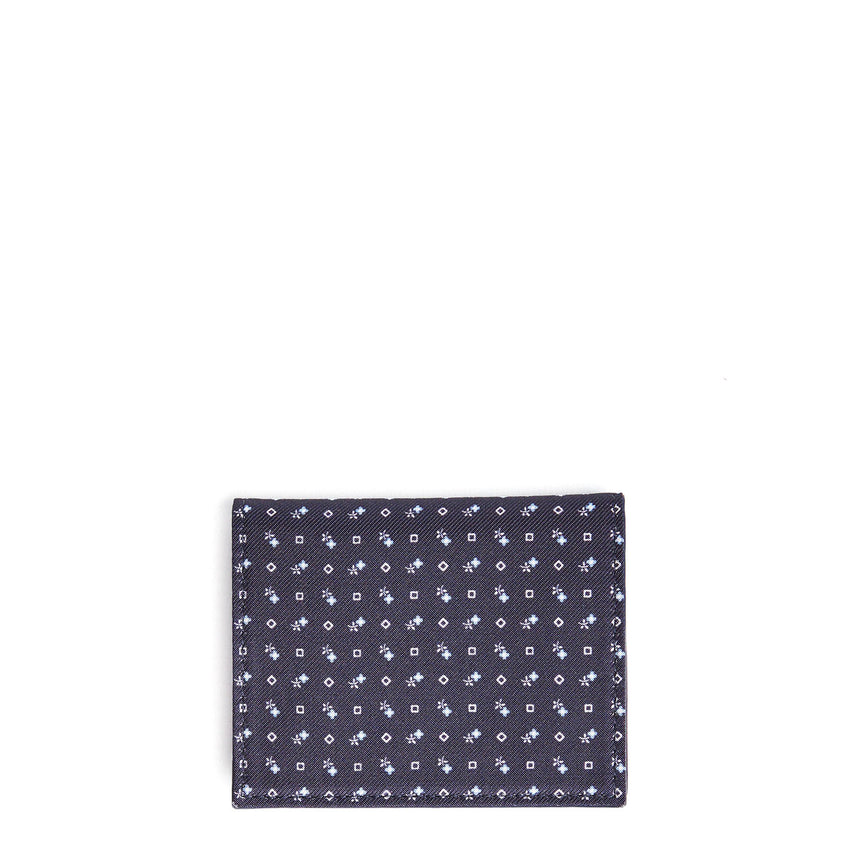 DARK BLUE SILK AND LEATHER FOLDING CARD HOLDER
