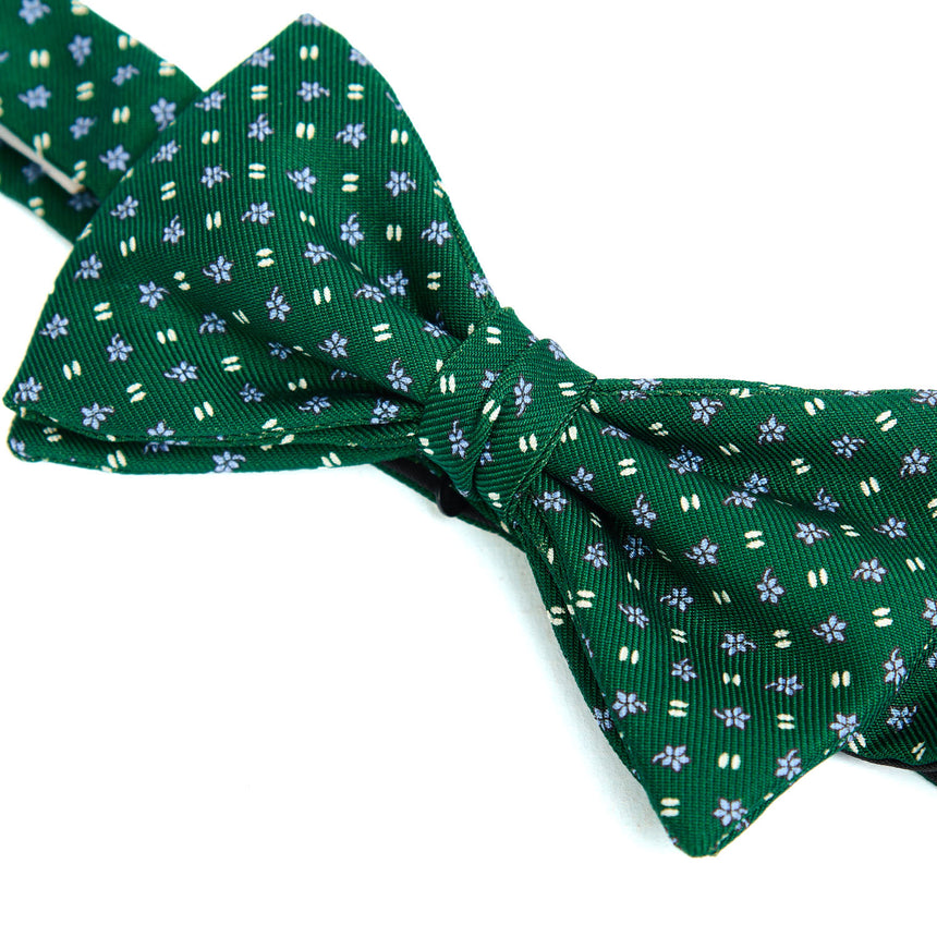DARK GREEN PRE-KNOTTED PRINTED SILK BOWTIE