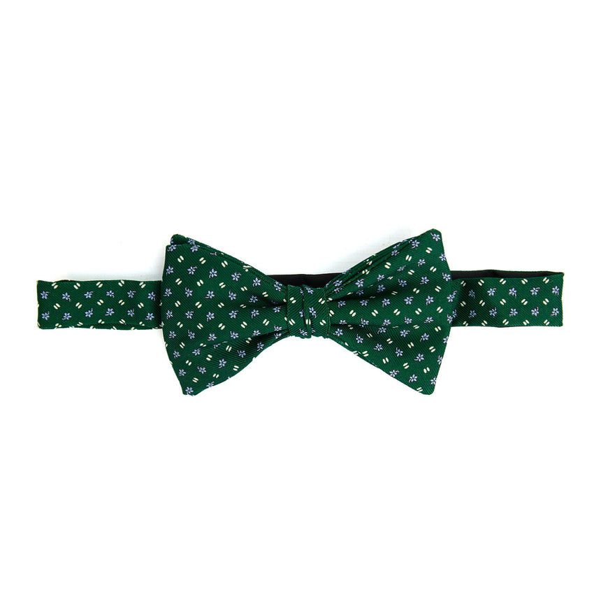 DARK GREEN PRE-KNOTTED PRINTED SILK BOWTIE