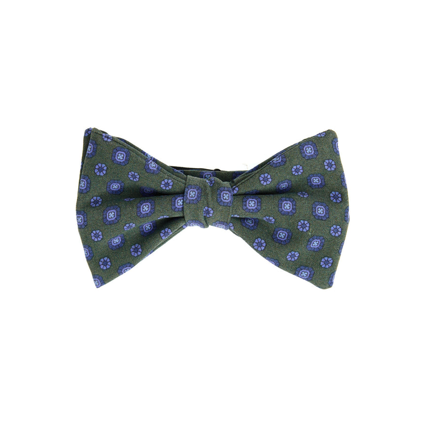 DARK GREEN PRE-KNOTTED PRINTED SILK BOWTIE