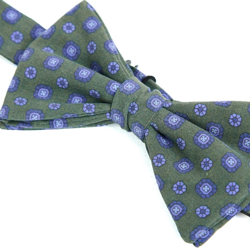 DARK GREEN PRE-KNOTTED PRINTED SILK BOWTIE