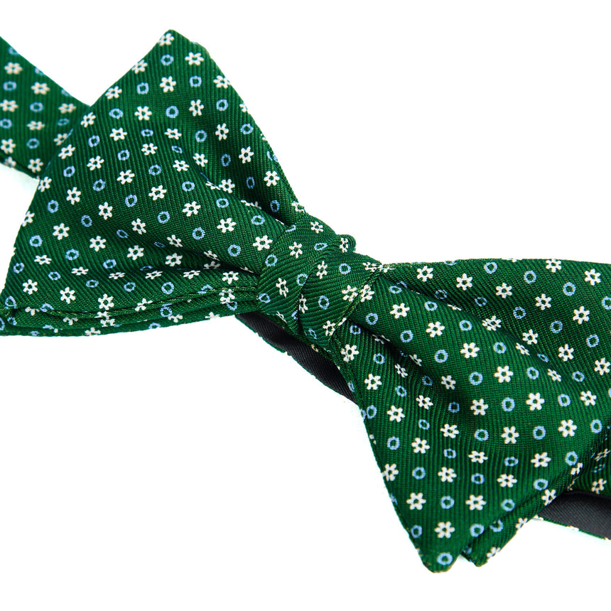 DARK GREEN PRE-KNOTTED PRINTED SILK BOWTIE