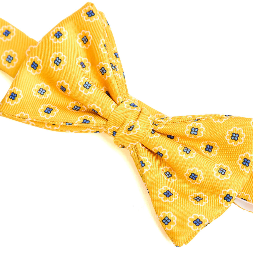 YELLOW PRE-KNOTTED PRINTED SILK BOWTIE