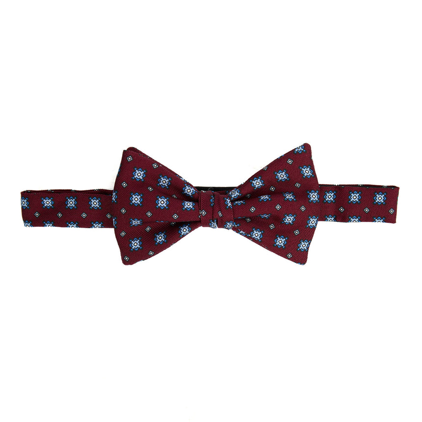 BURGUNDY PRE-KNOTTED PRINTED SILK BOWTIE