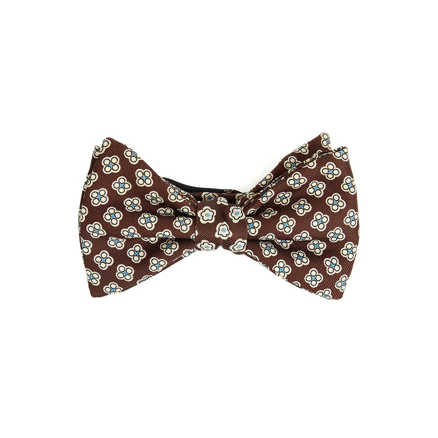 DARK BROWN PRE-KNOTTED PRINTED SILK BOWTIE