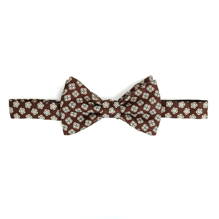 DARK BROWN PRE-KNOTTED PRINTED SILK BOWTIE
