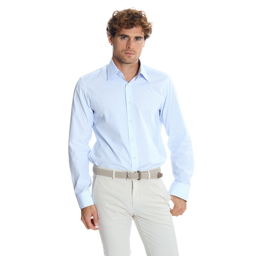 REGULAR WHITE AND LIGHT BLUE STRIPED CLASSIC SHIRT