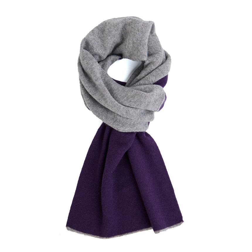 LIGHT GREY AND VIOLET TWO-TONE CASHMERE NECK WARMER
