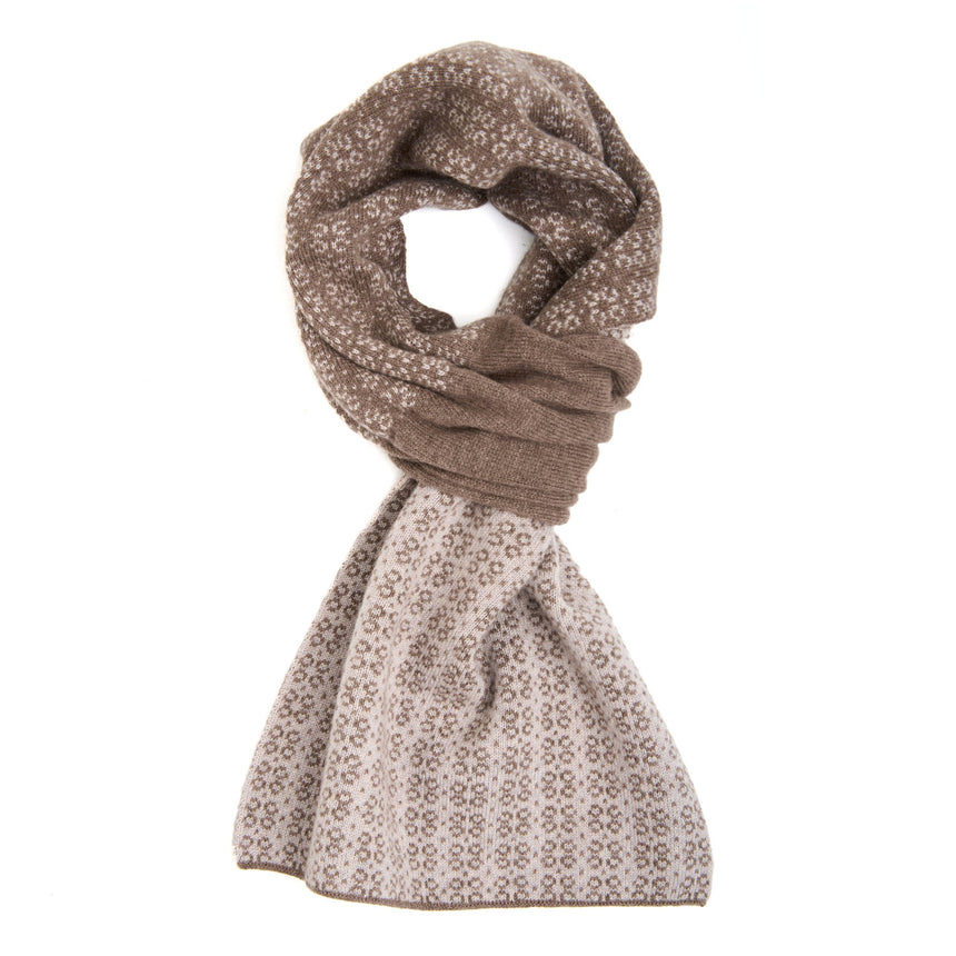 DARK BROWN AND BEIGE NECK WARMER WITH MICRO PATTERN