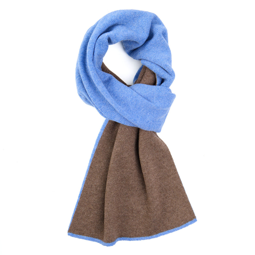 SCALDACOLLO BICOLORE AZZURRO E MARRONE IN CASHMERE