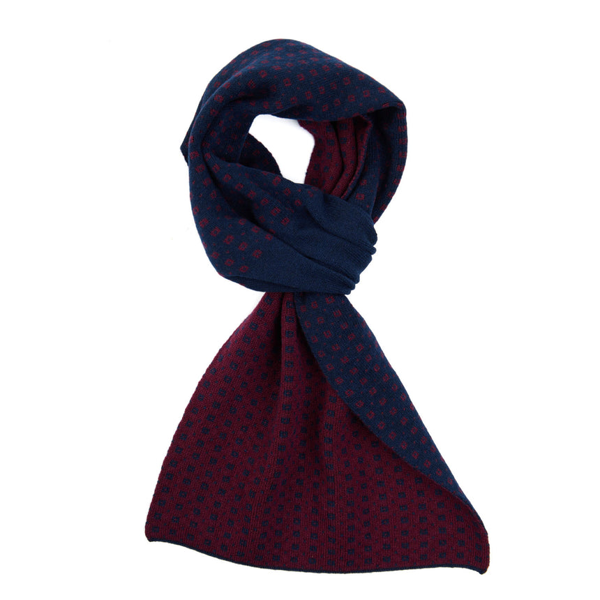 DARK BLUE AND BURGUNDY NECK WARMER WITH MICRO PATTERN