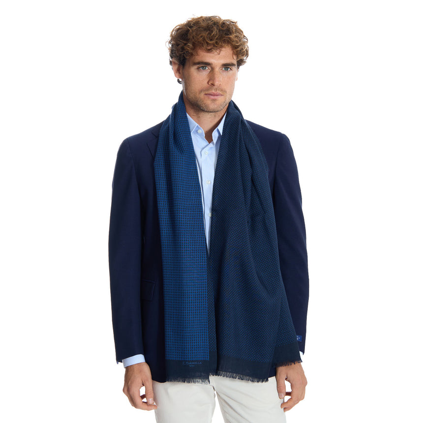 DARK BLUE WOOL AND SILK SCARF