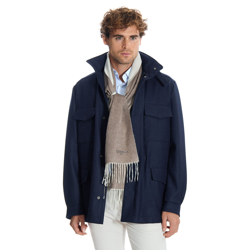 BICOLOR CAMEL AND BEIGE SILK AND CASHMERE SCARF